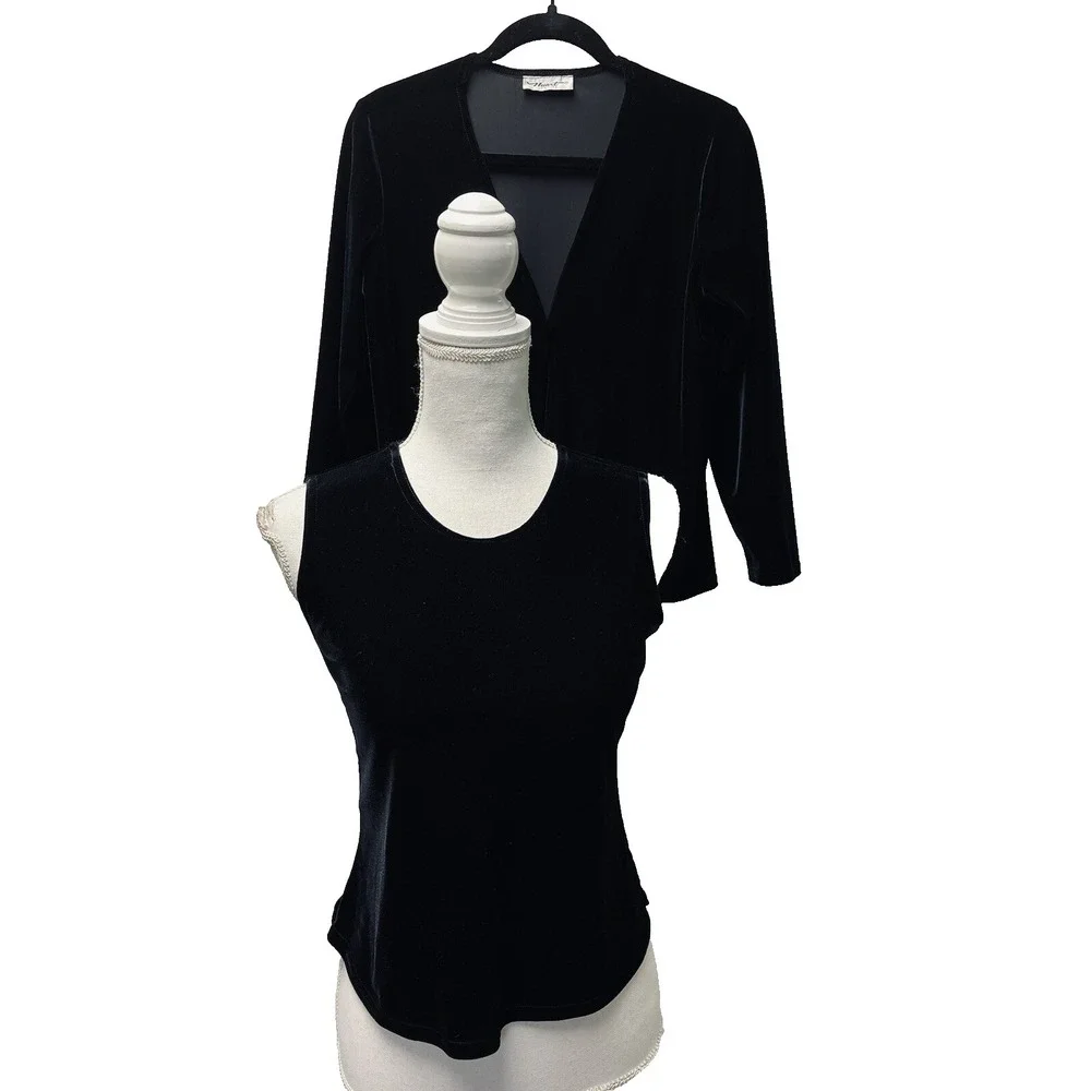 VTG Nuart Petite S Black Velvet Velour Tank Shell Jacket Set Evening Capsule Y2K